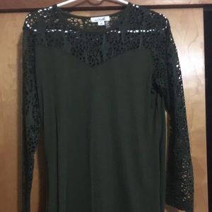 Green see-through lacy top.